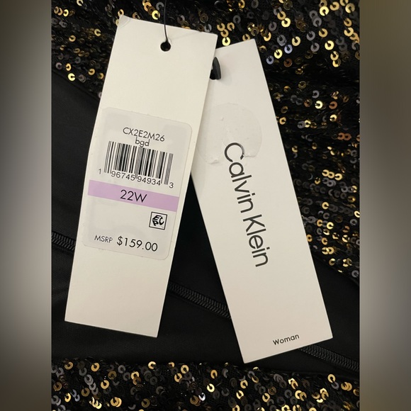 NWT Calvin Klein Sequins Ruched Asymmetrical Gold & Black Size 22W - Picture 11 of 14